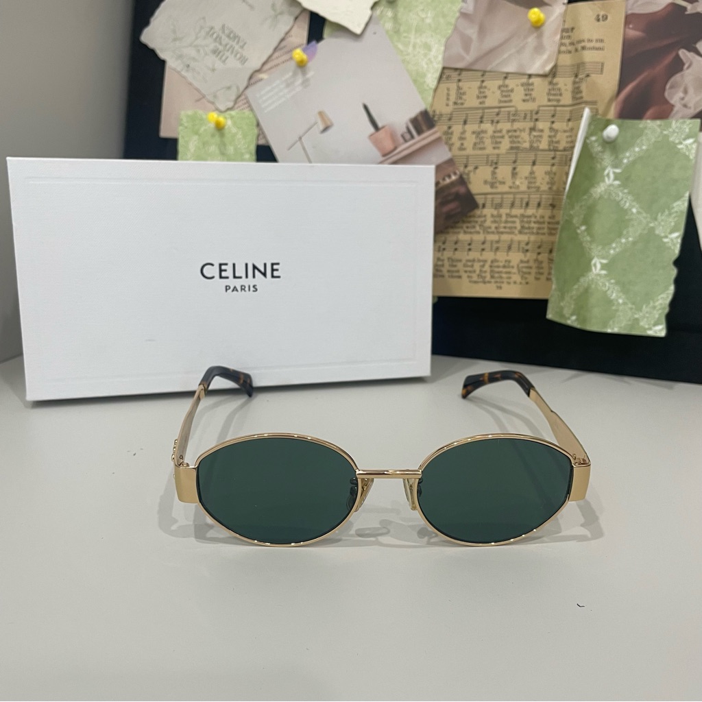 Celine Triomphe Gold Metal Sunglasses With Green Lenses